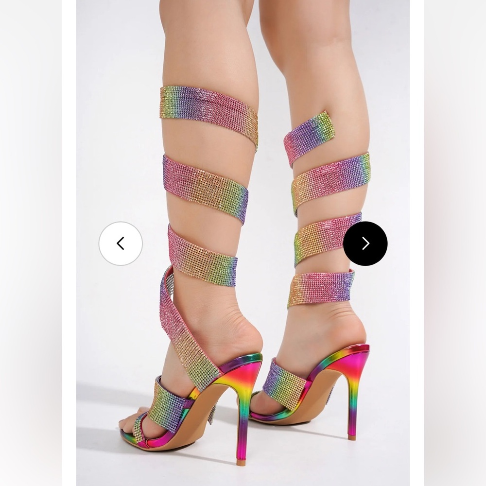 •CAPE ROBBIN• “Fred” Thick Strap Rhinestone Lace-up Heels - Multi // NIB - Picture 6 of 16